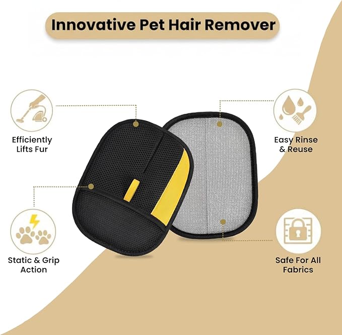 Serapha 2. Upgraded Electrostatic Pet Hair Removal Gloves for Dogs & Cats, Reusable & Washable Fur Remover for Sofa, Clothes, Carpet, Car Seats & Pet Beds, Quick Clean Lint Tool (2 Pack Black)