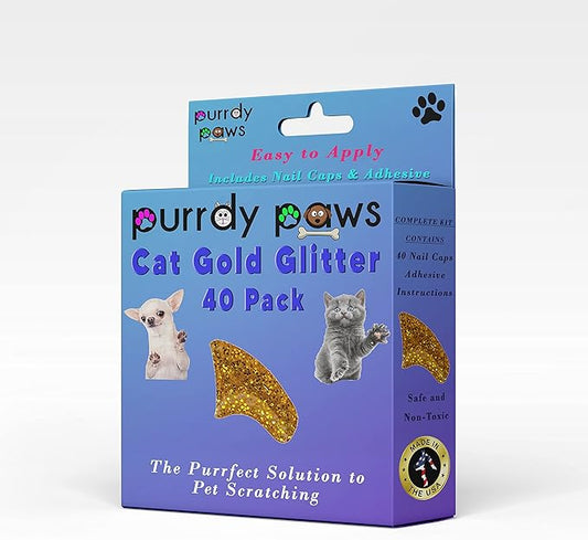 40 Pack Soft Nail Caps for Cat Claws Gold Glitter Small