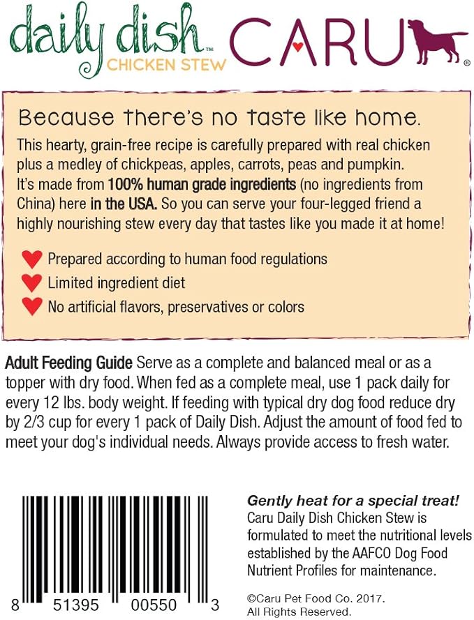 Caru – Daily Dish Chicken Stew, Natural Adult Wet Dog Food With Real Chunks Of Chicken, With Added Vitamins And Minerals, Non-Gmo Ingredients (12.5 Oz)