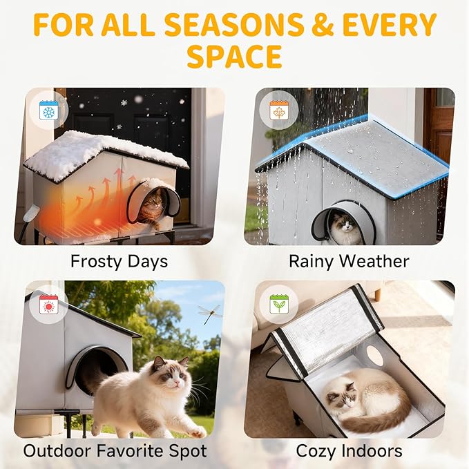 Heated Outdoor Cat House with Heater, Waterproof and Insulated Cat Shelter for Winter, Durable and Warm Cat Houses for Outdoor Cats, Ideal for Feral, Stray, and Barn Cats