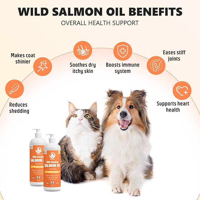 Wild Salmon Oil for Dogs & Cats 32oz Omega 3 Fish Oil Skin & Coat Supplement Pure Fish Omega 3 6 9 Liquid EPA DHA Fatty Acids - Itchy Relief Supports Joint Function, Brain, Eye, Immune & Heart Health