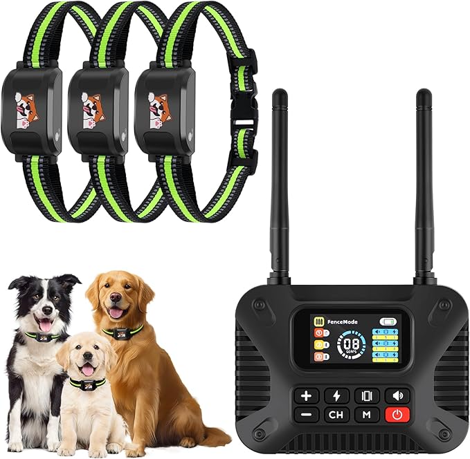 Pet Smart Wireless Dog Fence Collar for 3 Dogs 2.4GHz Electric Dog Fence Portable Waterproof Rechargeable Pet Training Collars (1 Controller & 3 Collar)