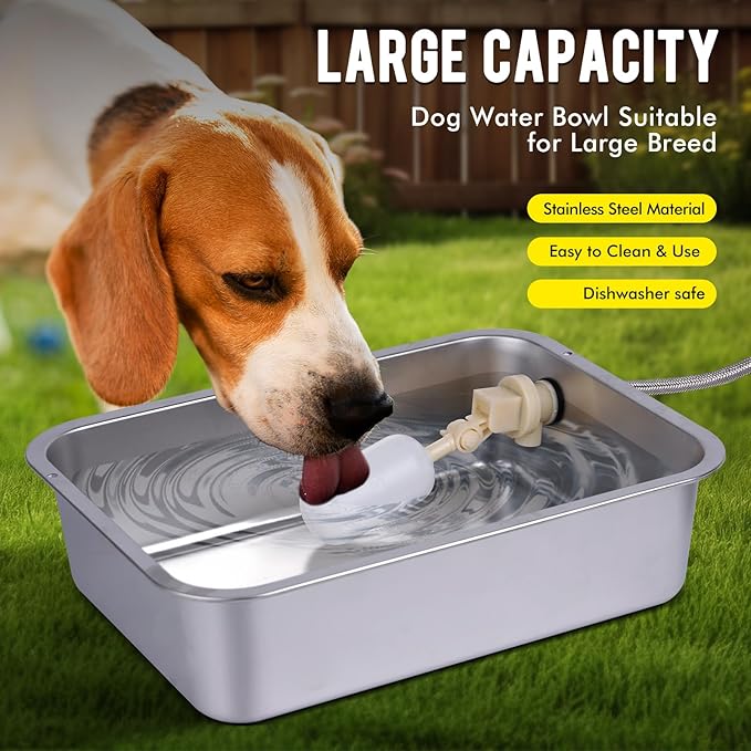 3Gal Automatic Outdoor Dog Water Dispenser for Dogs Self Filling Water Bowl Large Breed Auto Fill Dog Waterer Stainless Steel Pet Waterer for Big Cat Chicken Goat Sheep Livestock (15.7" X 11.8")
