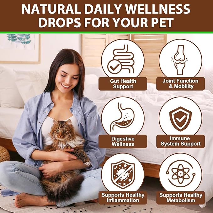 Mushroom Drops for Cats, Natural Cat Immmune Mushroom Liquid Drop with Turkey Tail Mushroom Extract for Immune Support, Digestive & Joint Mobility, Pet Mushroom Herbal Supplement - 2 fl oz (60 ml)