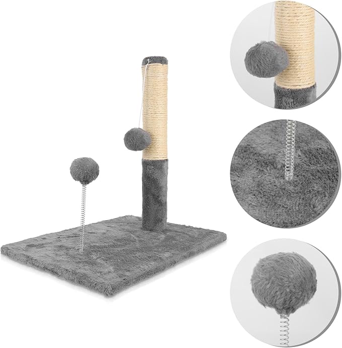 POPETPOP Large Sisal Cat Scratching Post Wear-Resistant Cat Scratcher Tower Gray Integrated Sturdy Floor Scratching Pole and Kittens