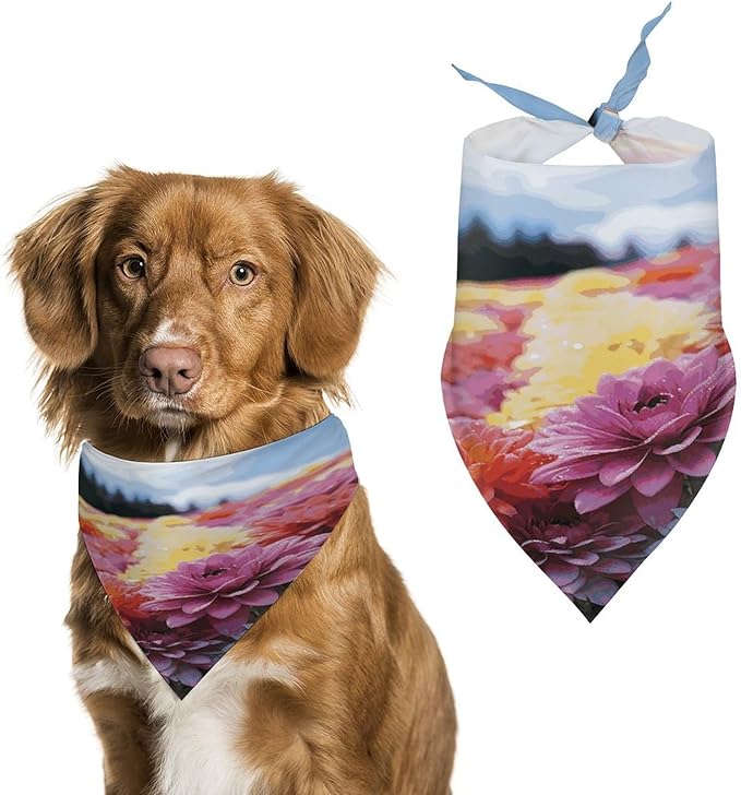 Dog Bandana Spring Pet Scarf Adjustable Triangle Rainbow Flower Sea Printing Dog Bib Washable Polyester Puppy Bandana for Small Medium Large Dogs Cat Birthday Party Supplies
