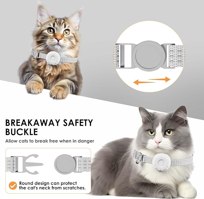 GPS Tracker for Cats, Compatible with Apple Find My App (Only iOS), No Monthly Fee Cat Tracker, Waterproof (White Tracker, White Cat Collar)