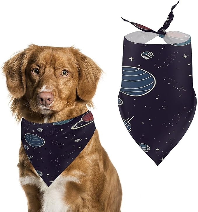 Dog Bandana Spring Pet Scarf Adjustable Triangle Space Planet Pattern Printing Dog Bib Washable Polyester Puppy Bandana for Small Medium Large Dogs Cat Birthday Party Supplies