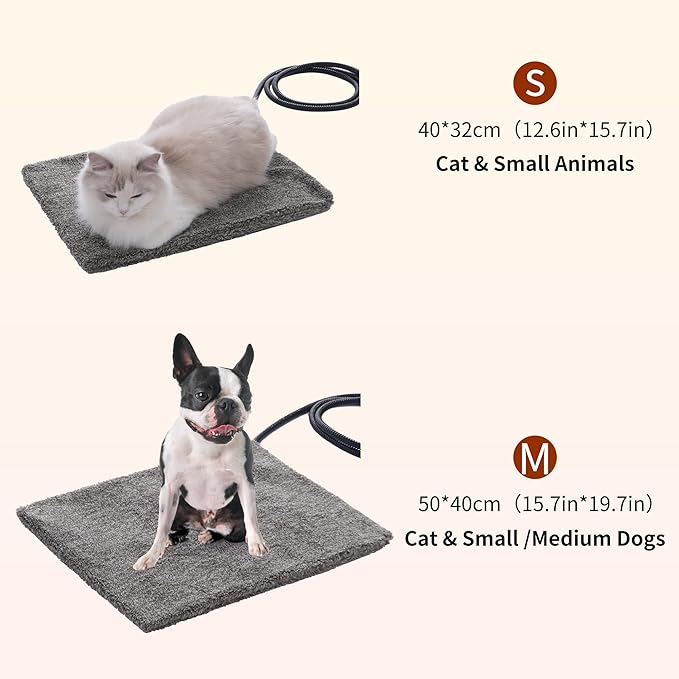 MARUNDA Pet Heating Pad,Cat Dog Electric Pet Heating Pad Indoor Waterproof,Auto Constant Temperature, Chew Resistant Steel Cord (Light Grey, M-16" x 20")
