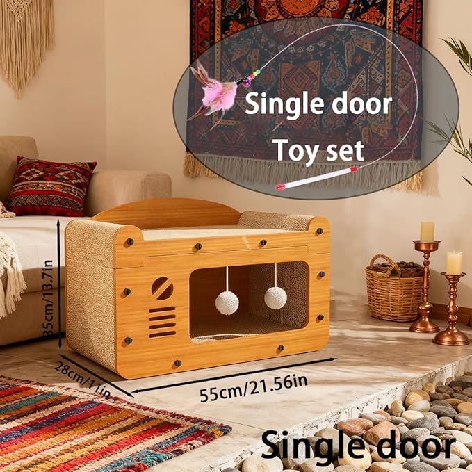 One Large Three-Tier/Two-Tier Deluxe Cat House Featuring a Scratching Board, Suitable for Both Indoor and Outdoor Use. This Ventilated Cat Shelter Comes with Included Cat Toys, is Easy to Assemble
