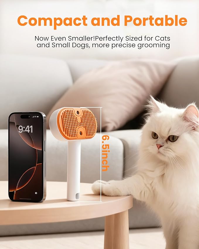 Cat Steam Brush with Waterless Shampoo, 3-in-1 Pet Steam Brush for Dog, Self Cleaning Pet Spray Hair Removal Comb for Long Haired Pets, Cool Mist Only