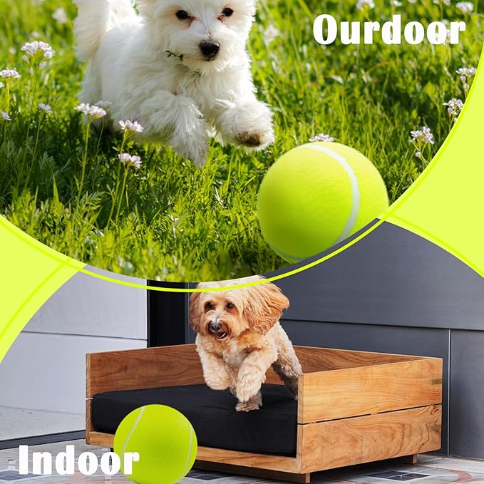 Giant 9.5" Dog Tennis Ball, 2 Pack Oversize Interactive Puzzle Toy with 1*Ball Pump + 1*Needle for Small, Medium, Large Dogs (2 Pack Yellow with Pump)