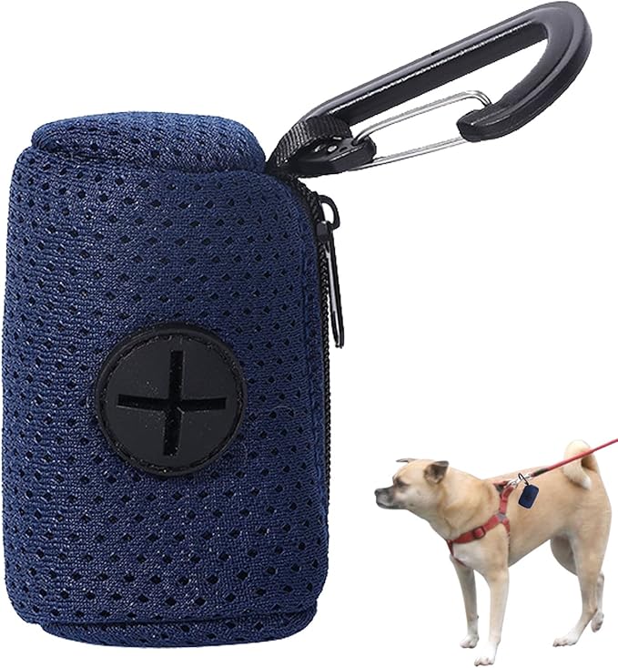 Poop Bag Dispenser, Mesh Fabric Attachment Dog Bag Dispenser with Zipper, Large Capacity Dog, Portable Poop Bags Holder for Doggie, Walking, Outdoor