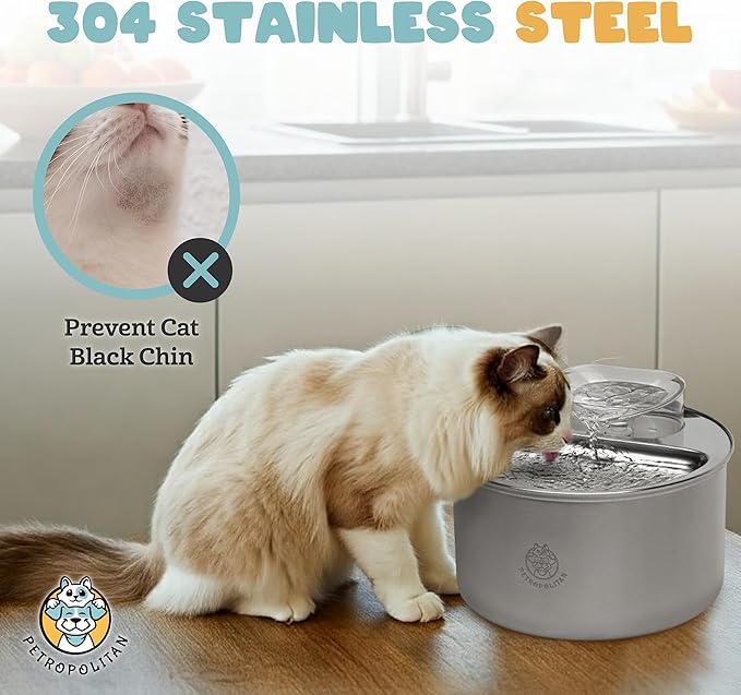 Smart Stainless Steel Cat Water Fountain – 3.5L/118oz Automatic Pet Water Dispenser for Cats & Dogs, Wi-Fi App Control, Ultra-Quiet Pump, 2 Extra Filters, Indoor Cat Fountain for Drinking