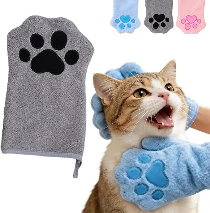 Paw Bathing Towel for Cats Dogs,Makes Paws Washing Easy & Stress-Free,Soft Reusable Pet Grooming Towel,Quick-Dry, Machine Washable Paw Cleaning Mitt for Cats Pets (1pc-Grey)