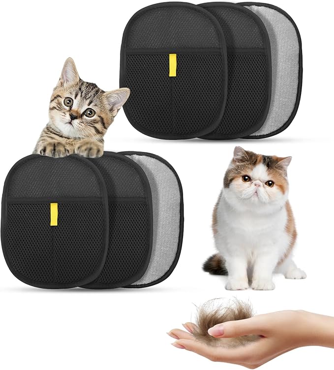 Pet Hair Removal Gloves, Upgraded Pet Hair Grooming Brush for Cats & Dogs, Reusable Electrostatic Pet Hair Remover Tool for Animal Fur, Furniture, Clothing, Carpets, Curtains (Black-6pcs)