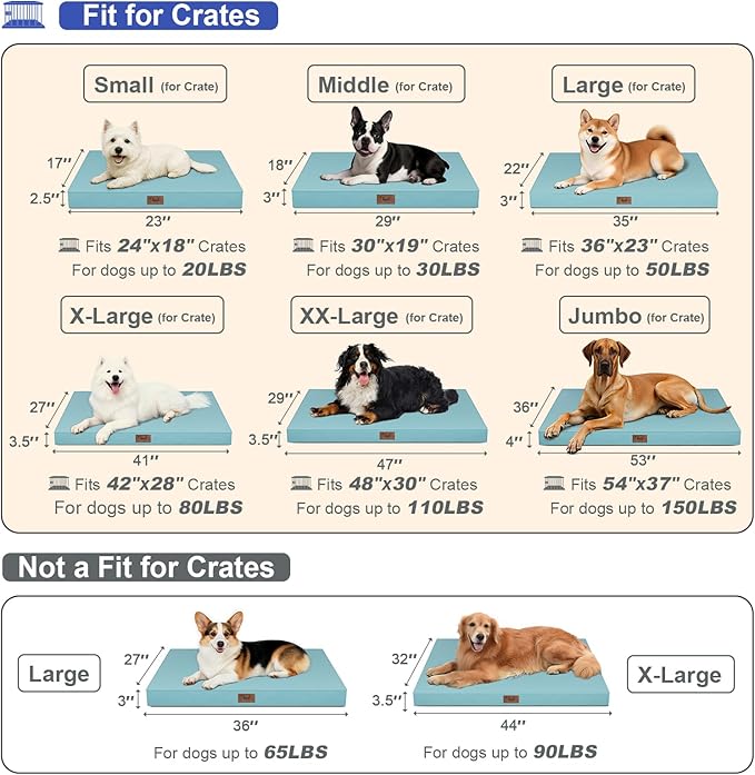 Outdoor Orthopedic Dog Bed for Extra Large Dogs, XL Waterproof Flat Pet Bed 44x32 Inch, Egg Crate Foam with Removable Washable Oxford Cooling Cover, Light Blue