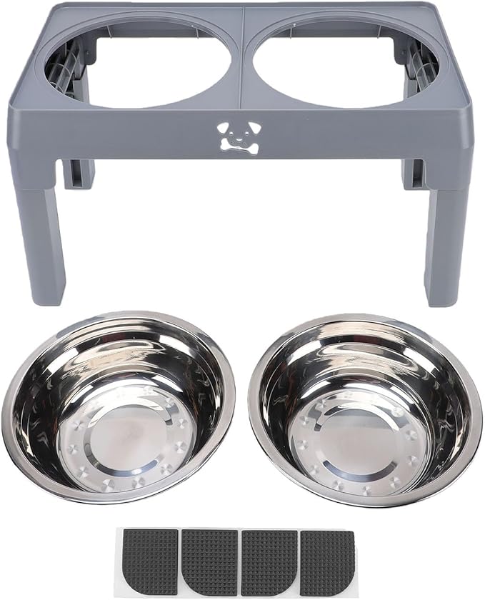 Pssopp Dog Supplies Stainless Steel Bowls Height Adjustable Foldable Pet Food Bowl for Small Medium Large Dogs Elevated Dog Bowl, 2 Raised Stand