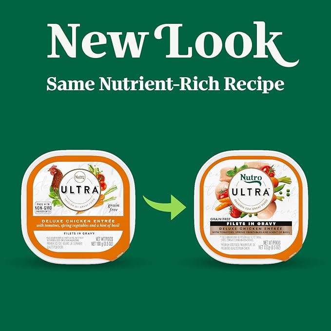 Nutro Ultra Wet Dog Food Grain Free Filets, Adult Dog Food Wet Recipe in Gravy Deluxe Chicken Entree, 3.5 oz. Trays (24 Count, Pack of 1)