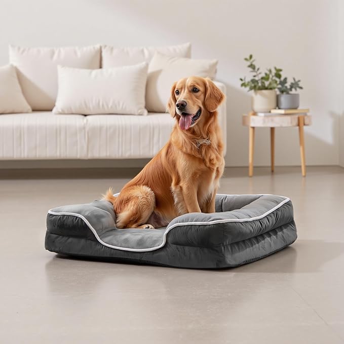 NEWBULIG 35x25 Inch Orthopedic Dog Bed Large Sized, Dog Couch/Sofa Bed with Washable Cover, Waterproof, Memory Foam, Soft Fluffy Surface