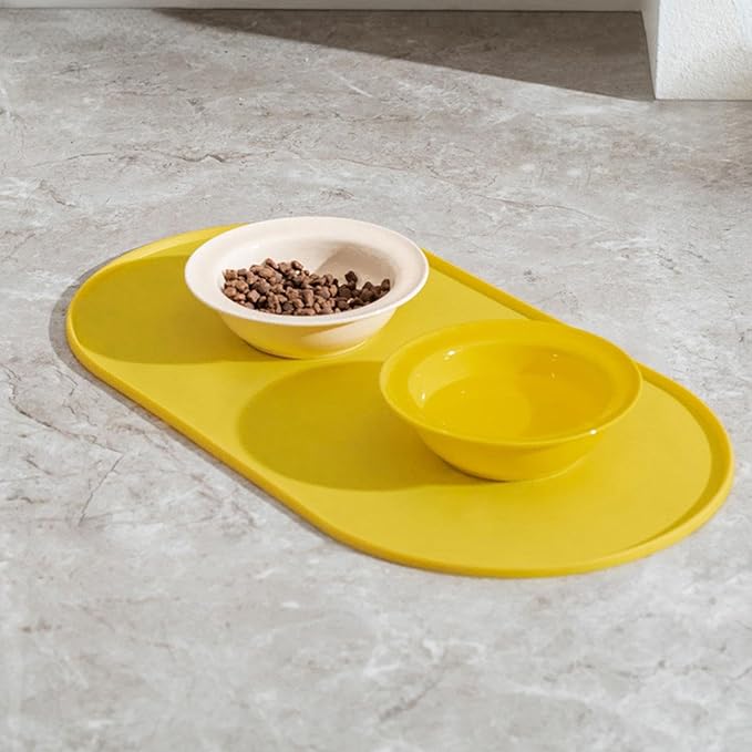 Pet Feeding Dog Food Mat Multifunctional Supplies Anti Slip Silicone Contain Spills Replace Pad Accessories Placemat, Yellow