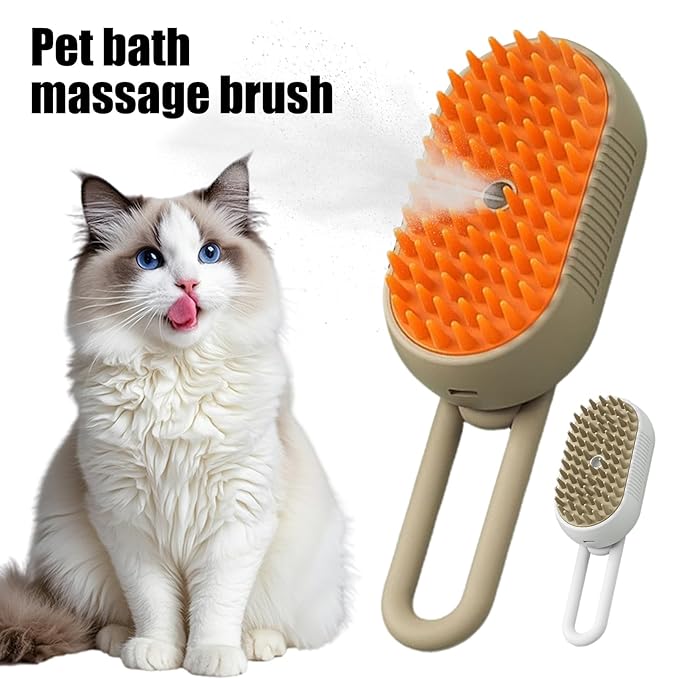 4 in 1 Cat Steam Brush for Shedding, Rechargeable Steam Brush for Cats and Dogs, Anti-Static Steam Pet Brushes, Massage, Cleaning, Shedding & Combing All In One (Orange+No-rinse Essence)