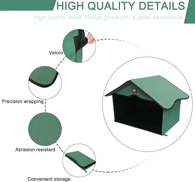 Outdoor Cat House, Waterproof Pet Shelter/Dining Room, for Feral/Community Cats (Green1)