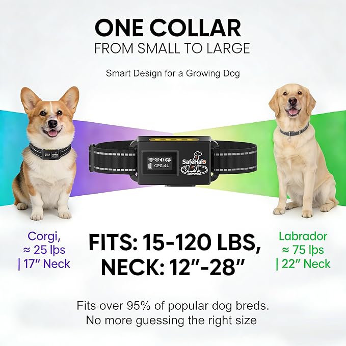 GPS Dog Fence for Dogs That Run-Wireless Invisible Fence with GPS+GLONASS+Galileo, Waterproof Pet Containment System, 48H Battery, Adjustable Range 65-3280 ft for Camping & No-Yard Use (Over 15 lbs)