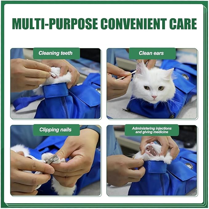 Cat Restraint Bag, Scratch-Resistant Nylon Cat Grooming Bag with Zipper & Paste Tape, Adjustable Multifunctional Cats Carry Bag for Administering Eye Drops, Ear Cleaner, Clipping Nails (Yellow_L)
