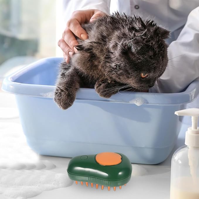 Electric Cat Steam Brush 4-In-1 Self- pet Bath Brush Avocado Spray Comb for Indoor Cats Grooming and Massage