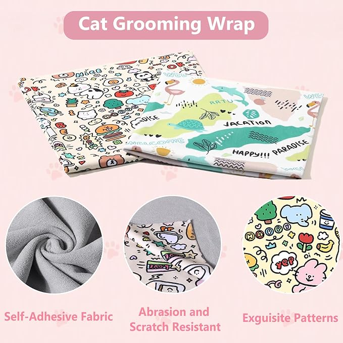 Cat Grooming Wrap, Cat Wrap for Cutting Nails, Self-Adherent Soft Cat Blanket to Wrap - Cat Burrito Wrap, Anti-Scratch, Anti-Escape, Cat Swaddle Wrap (Within 28lbs)