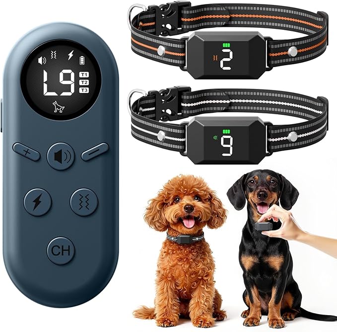 Small Shock Collar for 2 Small Dogs(5-30Lb), Dog Training Collar with Remote for Small & Medium Dogs, 3 Channels, Waterproof, Rechargeable, Collar with Beep, Vibration, Safe Shock,1300ft