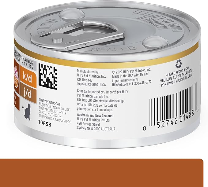 Hill's Prescription Diet k/d Kidney Care + Mobility Wet Cat Food, Veterinary Diet, Chicken & Vegetable Stew, 2.9 oz. Cans, 24-Pack