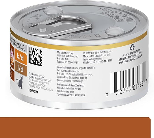 Hill's Prescription Diet k/d Kidney Care + Mobility Wet Cat Food, Veterinary Diet, Chicken & Vegetable Stew, 2.9 oz. Cans, 24-Pack