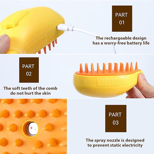 Cat Steam Brush, 3 in 1 Self Cleaning Cat Deshedding Brush, Cat Grooming Brush, Pet Comb Massage Brush, Rechargeable Cat Hair Brush, Steamy Cat Grooming Brush for Removing Tangled and Loose Hair (A)