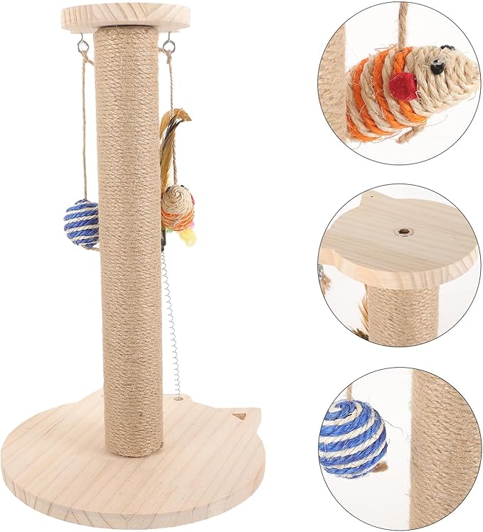 Balacoo Cat Scratching Post Sisal Solid Wood Vertical Cat Scratcher Sturdy Household Kitten Scratch Pole for Daily Use Random Color