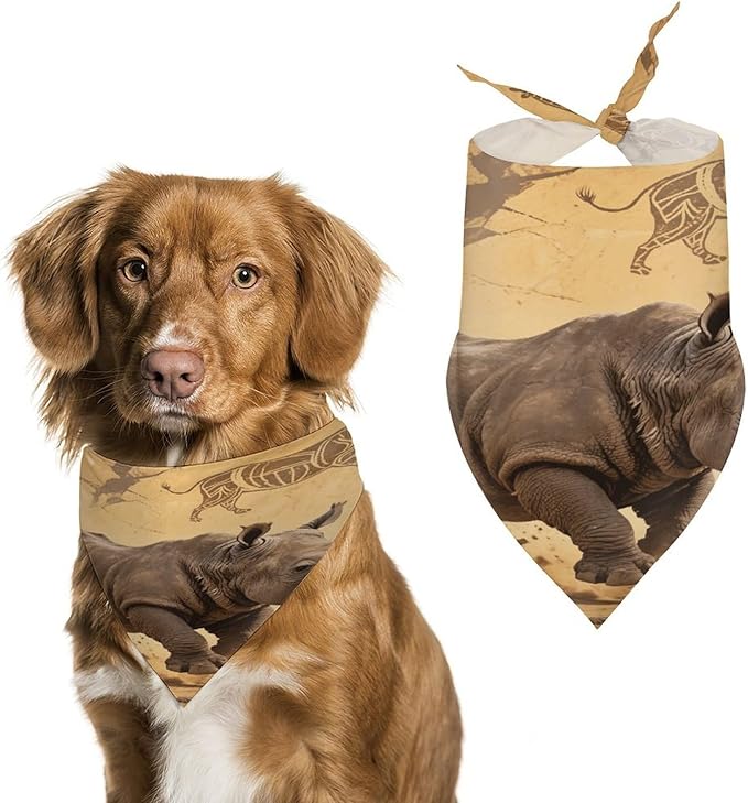 Dog Bandana Spring Pet Scarf Adjustable Triangle Rhino Printing Dog Bib Washable Polyester Puppy Bandana for Small Medium Large Dogs Cat Birthday Party Supplies