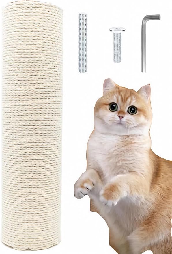 M8 Cat Scratching Post Replacement,13.4Inch Sisal Pole Cat Tree Replacement Post with Screws,DIY Scratcher,Pad, Crafts Gardening Hammock Home Decorating (White, M8*1poles*34cm/13.1inch)