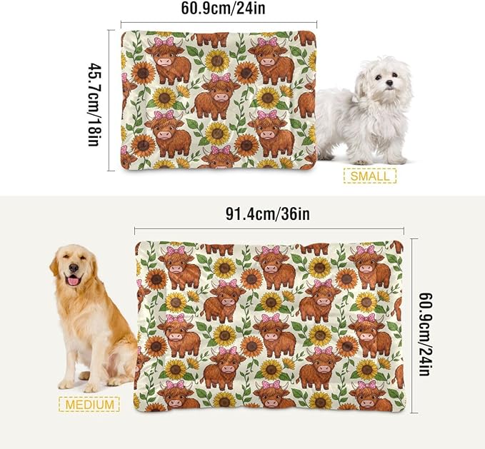 Dog Bed for Crate Washable Pet Sleep Pad, Highland Cow Kennel Mat with Non-Slip Bottom, Soft Fluffy Supplies Pet for Dogs and Cats (36x24 inch)
