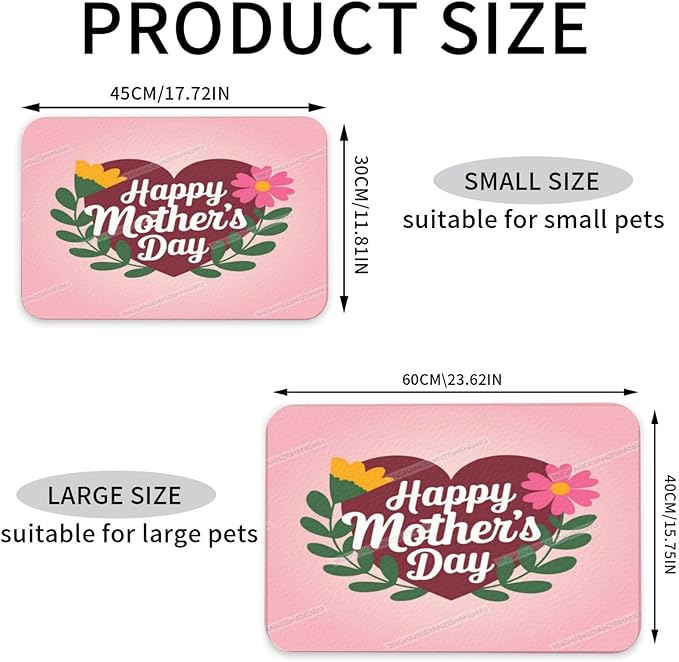 Non Slip Mat for Dog Pet Cat Dog Food Mats Happy Mother's Day Floral Gift for Mom Gg Water Bowl Mat Quick Dry Absorbent Cat Feeding Mats 18X12In