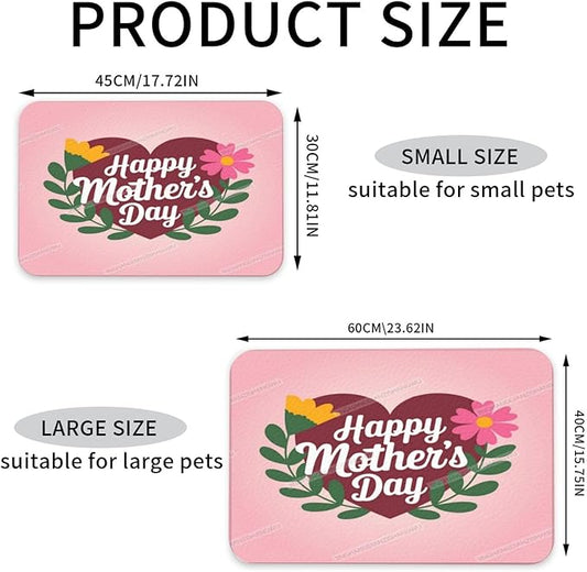 Non Slip Mat for Dog Pet Cat Dog Food Mats Happy Mother's Day Floral Gift for Mom Gg Water Bowl Mat Quick Dry Absorbent Cat Feeding Mats 18X12In