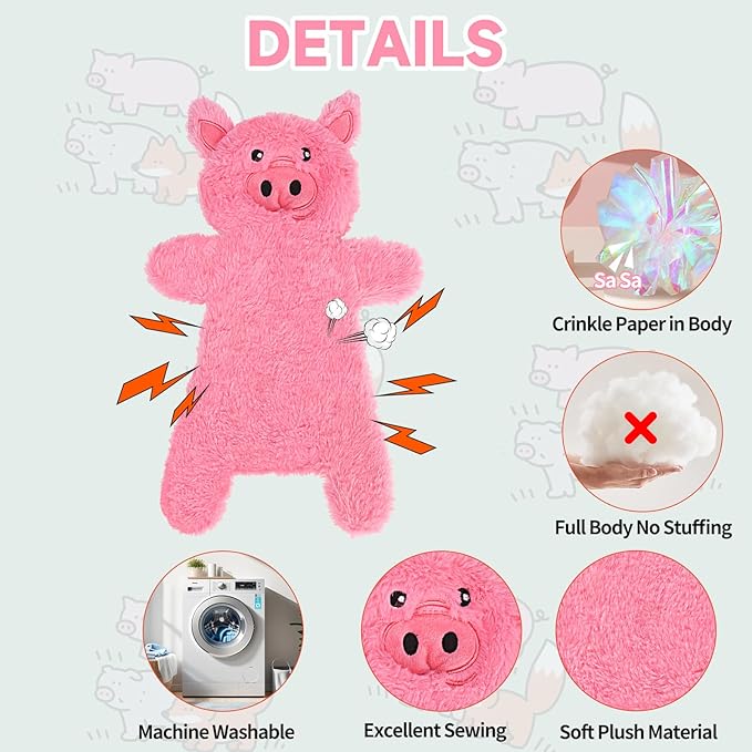 Mihachi No Stuffing Crinkle Dog Toys,2-in-1 Holds Water Bottles-Cruncher with Puncture Resistant Squeaker, Dog Squeak Toys Plush Dogs Chew Toy for Small Medium Large Breed Chewer, Pig