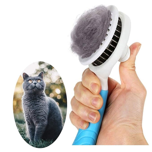 Self Cleaning Slicker Brush - Cat Brush Skin-Friendly Deshedding Grooming Massaging Tool for Long & Short Haired Pets, Cat Hair Brushes Easy Removes Undercoat for Dogs Cats Rabbits (Blue)