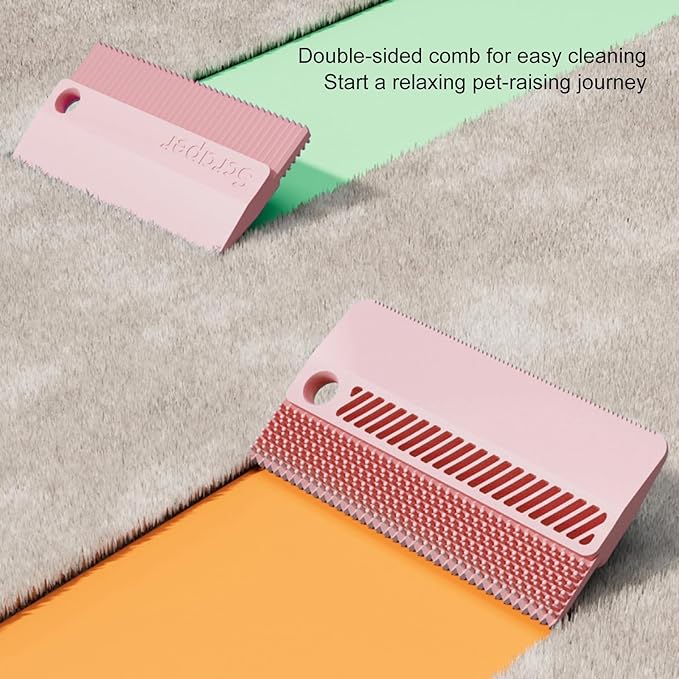 Cat Grooming Brush Silicone Dog Hair Remover Tool Double-Sided Pet Comb for Cat Dog Rabbit (Pink, One Size)
