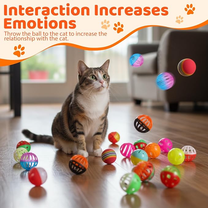 300 Pcs Cat Balls Bulk Plastic Lattice Balls Colorful Assorted Pack Kitten Ball with Bells for Indoor Cat Stray Kitten to Chase Pounce Play