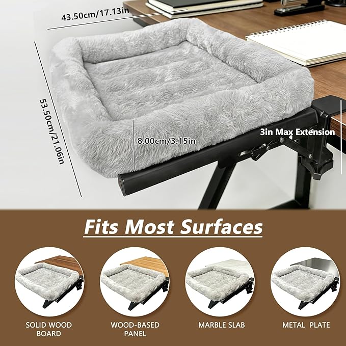 Cat Hammock for Desk Side - Foldable Office & Gaming Perch, Soft Faux Rabbit Fur Calming Bed, Heavy Duty Metal Frame Holds 33 lbs, Prevents Keyboard Sitting