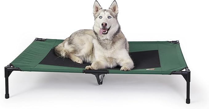 K&H Pet Products Outdoor Elevated Dog Cot, Breathable Cooling Elevated Cot Hammock Pet Bed for XL Dogs, Washable Mesh Cover, Raised Metal Frame, Collapsible, Portable - Extra-Large 50 X 32in Green