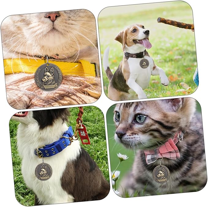 Happyyami 4pcs German Shepherd Dog Tags Pet Id Charms Vintage Bronze Hanging Labels Anti-Lost Identity Tags for Dog Collars in Pet Supplies