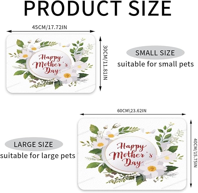Non Slip Mat for Dog Pet Cat Dog Food Mats Happy Mother's Day Floral Gift for Mom Jk Water Bowl Mat Quick Dry Absorbent Cat Feeding Mats 18X12In
