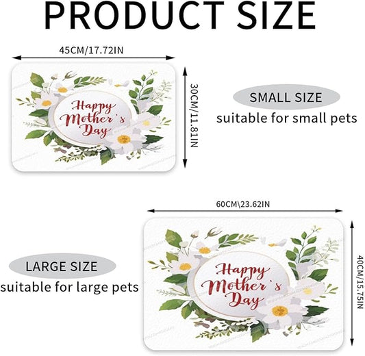 Non Slip Mat for Dog Pet Cat Dog Food Mats Happy Mother's Day Floral Gift for Mom Jk Water Bowl Mat Quick Dry Absorbent Cat Feeding Mats 18X12In